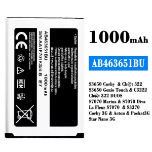 батерия смартфон AB463651BU за Samsung S3650 Corby