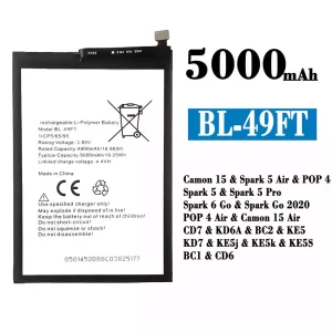 батерия смартфон BL-49FT за Tecno Camon 15 /Camon 15 Air/ Spark 5 Air /Spark 5 / Spark 5 Pro / Spark 6 Go / Spark Go 2020 / POP 4/POP 4 Air